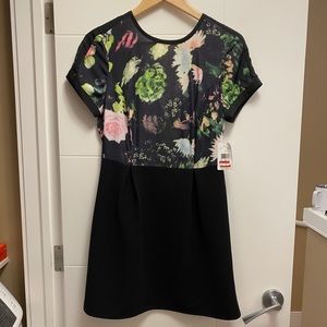 Macy’s Floral & black dress NEW